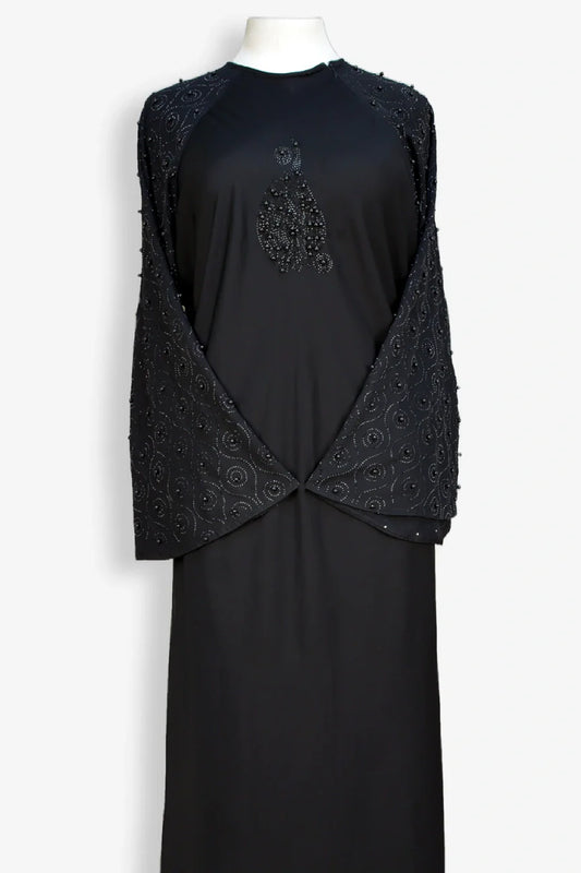 Shop Now Black Abaya With Pearl Sleeves 800 Moti Work