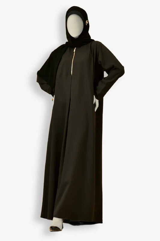 Shop Now Front Gold Zipper Abaya
