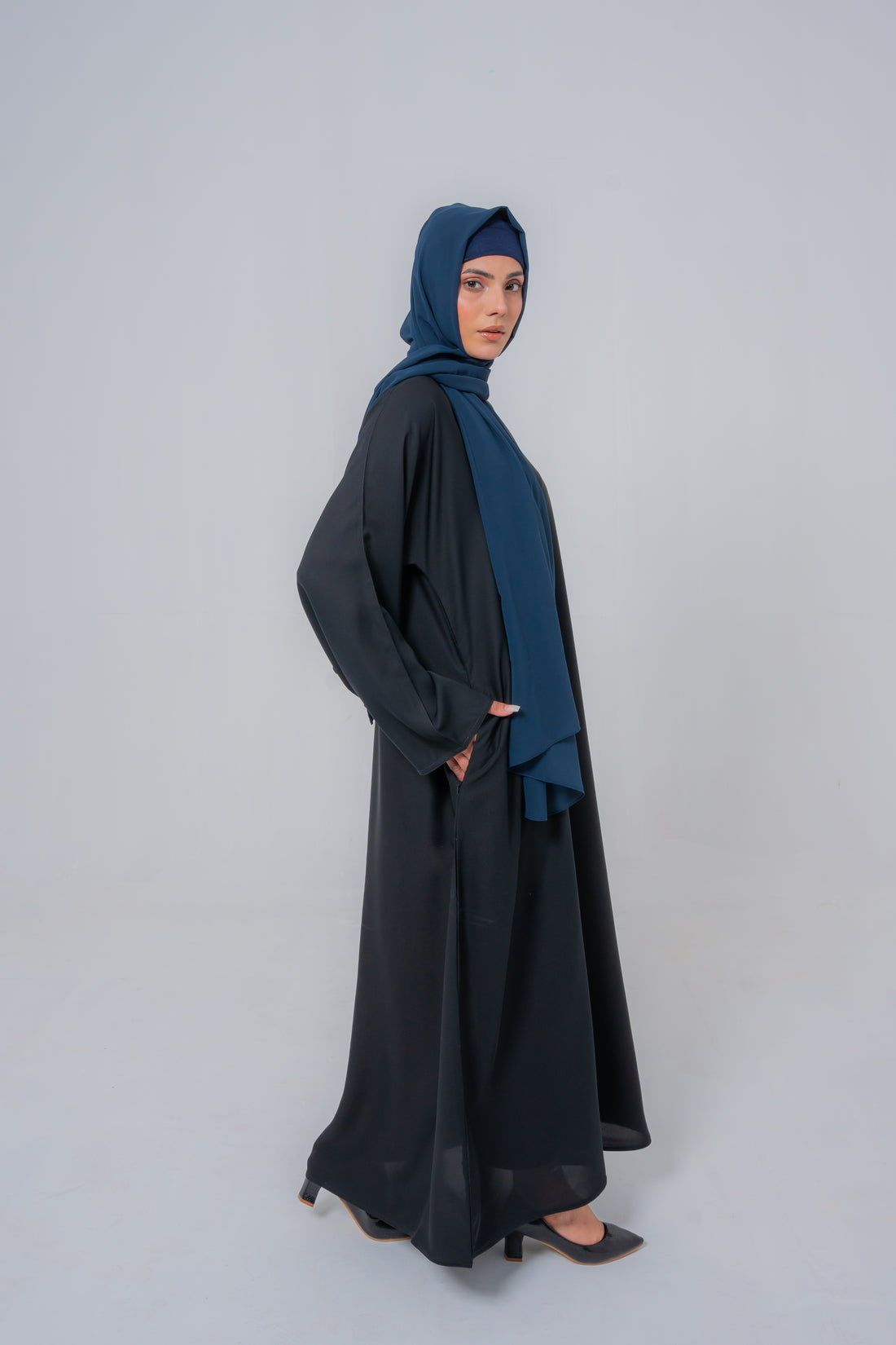 Back view of Basic Simple Black Abaya showing full-length modest wear for women