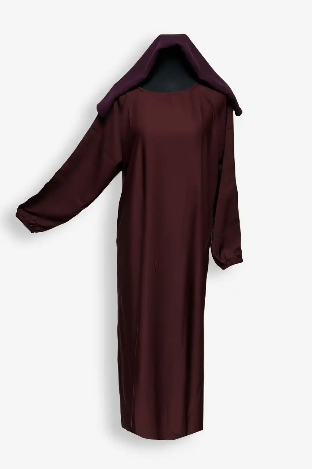 Stylish brown abaya with simple side zipper design, full view, modern modest abaya for women in Pakistan
