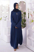 Front view of Luxurious Nida Fabric Plain Navy Blue Abaya showing modest and elegant style for women