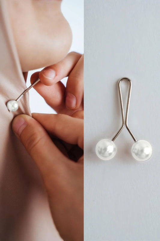 Elegant Pure White Turkish Hijab Pins – Pack of 6, stylish and functional hijab accessories by Abaya for Women for secure and graceful hijab styling.