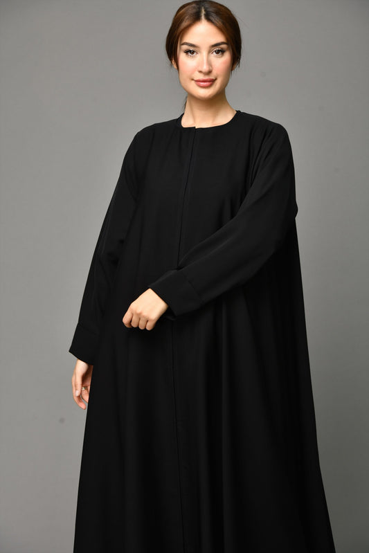 Zoomed-in detail of Arabic Style Zipper Abaya highlighting premium nida fabric and flawless.