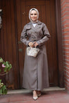 Elegant Dark Mink Abaya Trench Coat front view for women – modest and stylish