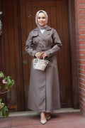Elegant Dark Mink Abaya Trench Coat front view for women – modest and stylish