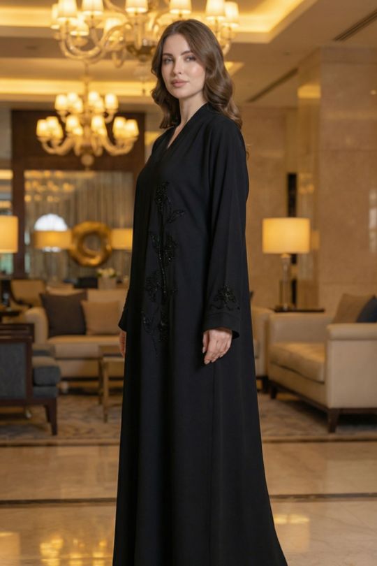 elegant black abaya front full view dubai style abaya for women in pakistan