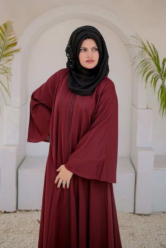 Shop Now Front Open Zipper Abaya In Maroon Color