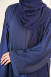 Front zoom-in highlighting plain front open style of abaya made from imported TikTok crinkle Nida fabric