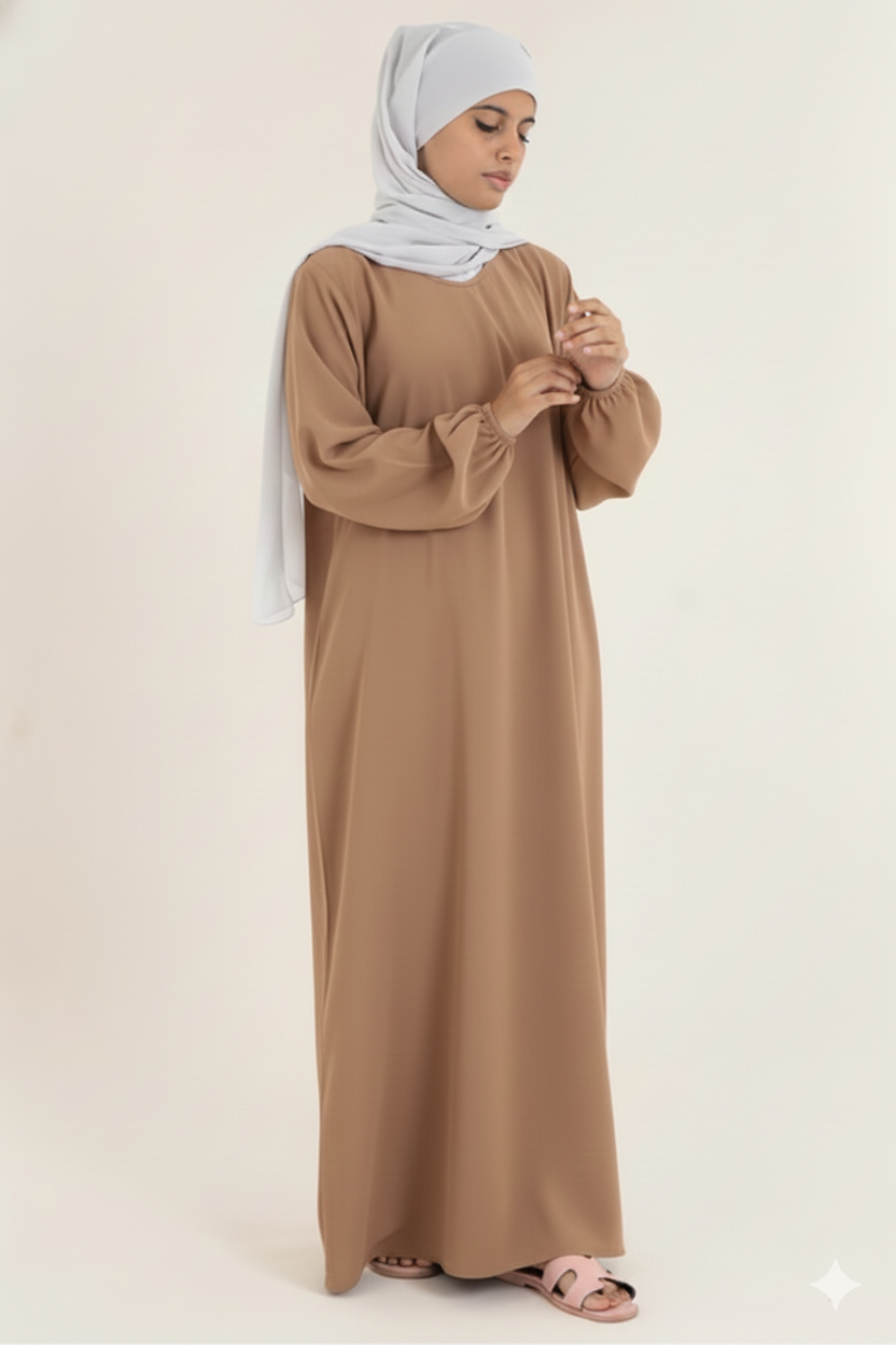 Shop Now white plain abaya With Elastic Cuffs