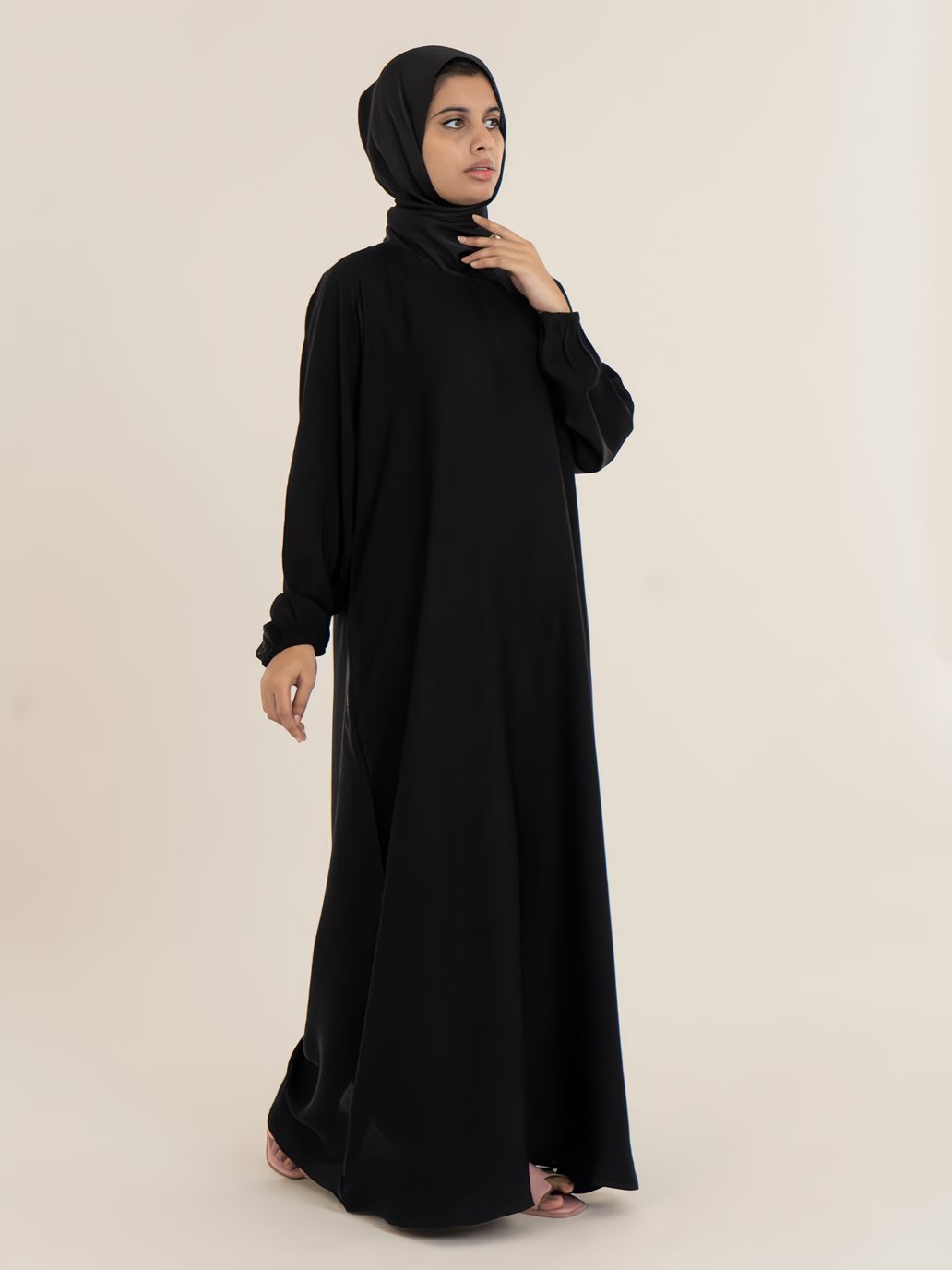 Shop Now white plain abaya With Elastic Cuffs