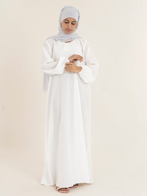 Shop Now white plain abaya With Elastic Cuffs