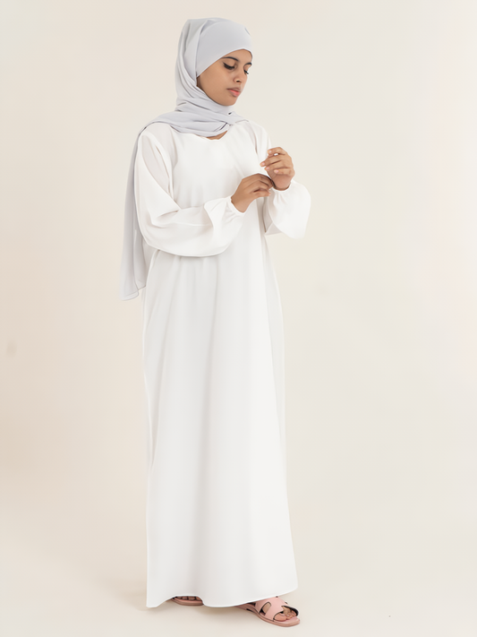 Shop Now white plain abaya With Elastic Cuffs