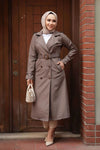Elegant Mink Turkish Trench Coat Abaya front view for women in modest fashion