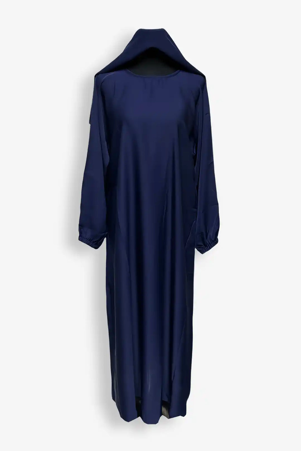 Modest navy blue abaya with side zipper design, full view, elegant abaya for women in Pakistan