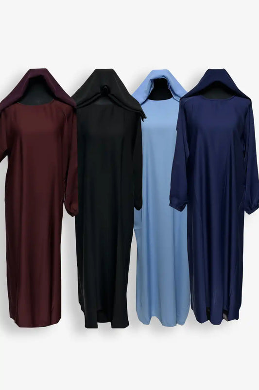 Simple modest side zipper abaya available in three colors – black, navy, and brown, stylish abaya for women in Pakistan