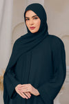 Close-up chest view highlighting premium crepe fabric and elegant front seam design of Forest Green Abaya – Abaya for Women
