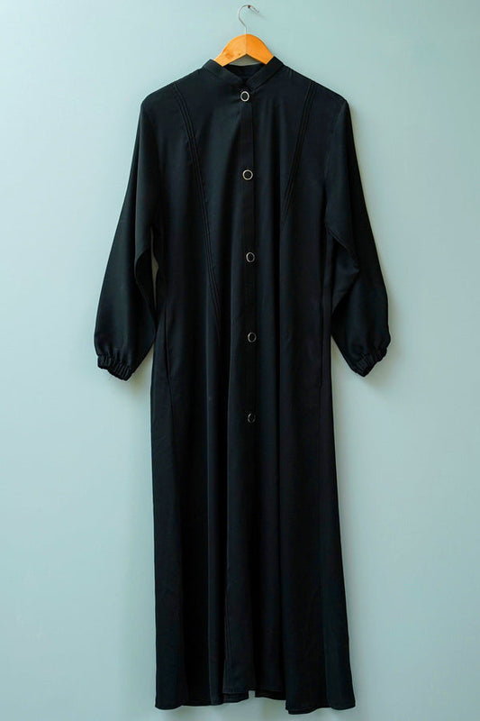 Stylish Turkish coat style abaya with front open design, elegant modest wear abaya for women, online abaya shopping in Pakistan
