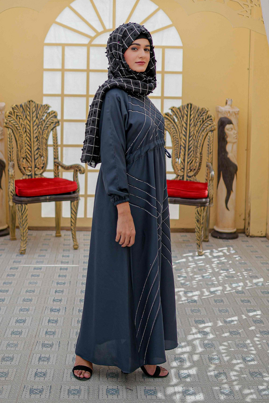Shop Now V Type Pintax Abaya Elastic Cuffs With teal Blue Color