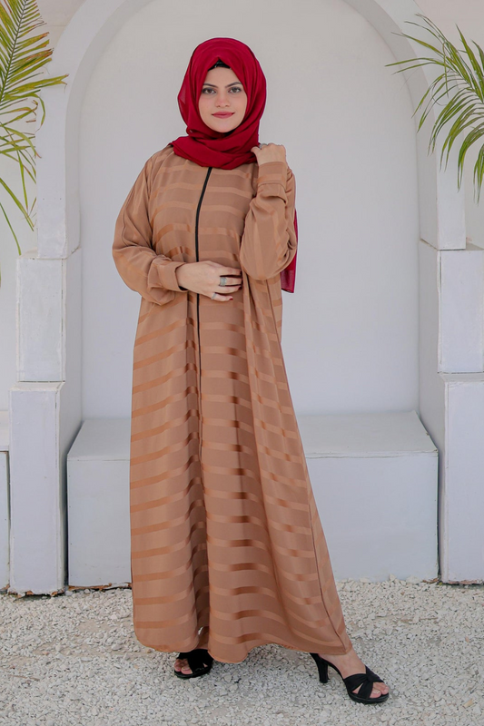 Shop Now Front Open Zipper Style Abaya in Beige Color