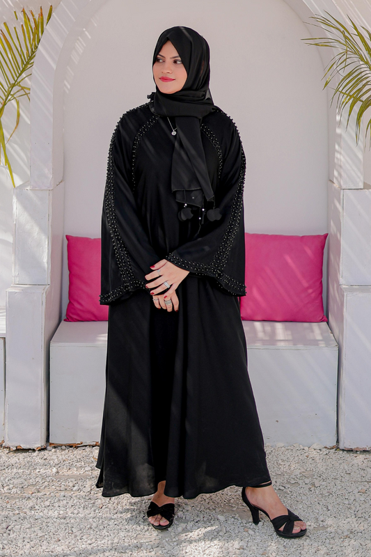 Shop Now Moti Work on Abaya With Round Nugs