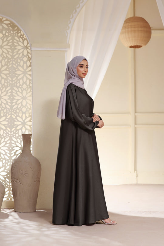Shop Now Black Open Abaya With Buttons Elasticated Cuffs