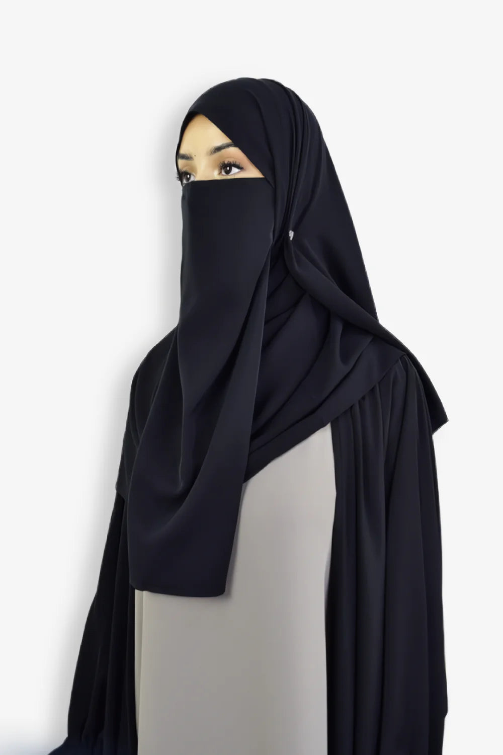Black Half Niqab Medina Side View – Elegant Modest Hijab Niqab for Muslim Women