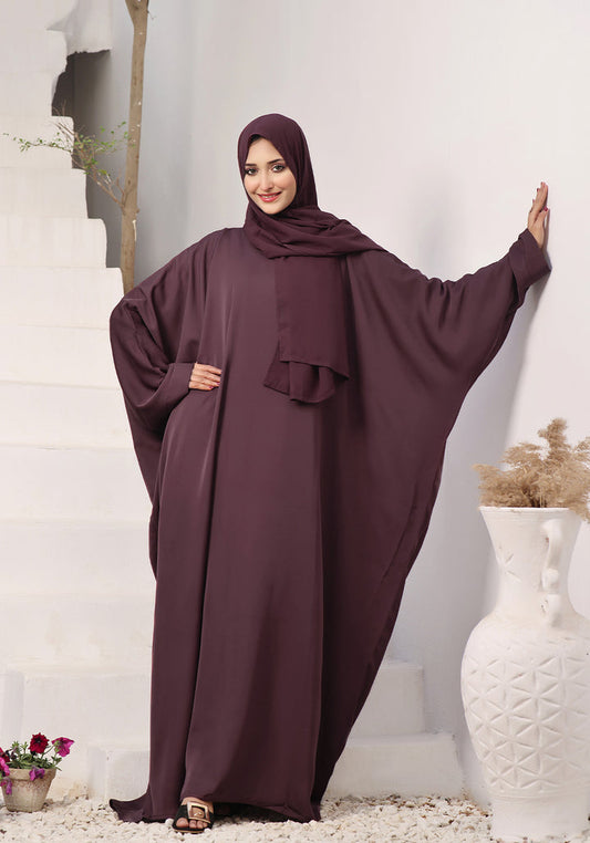 Burgundy butterfly gown abaya full front view modest wear stylish abaya Pakistan