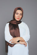 Front full view of Dark Brown Metallic Chiffon Hijab – premium shimmer hijab for women in breathable chiffon fabric