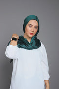 Front full view of Emerald Metallic Chiffon Hijab – elegant shimmer hijab for women in premium chiffon fabric