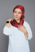 Front full view of Maroon Metallic Chiffon Hijab – elegant shimmer hijab for women in soft chiffon fabric