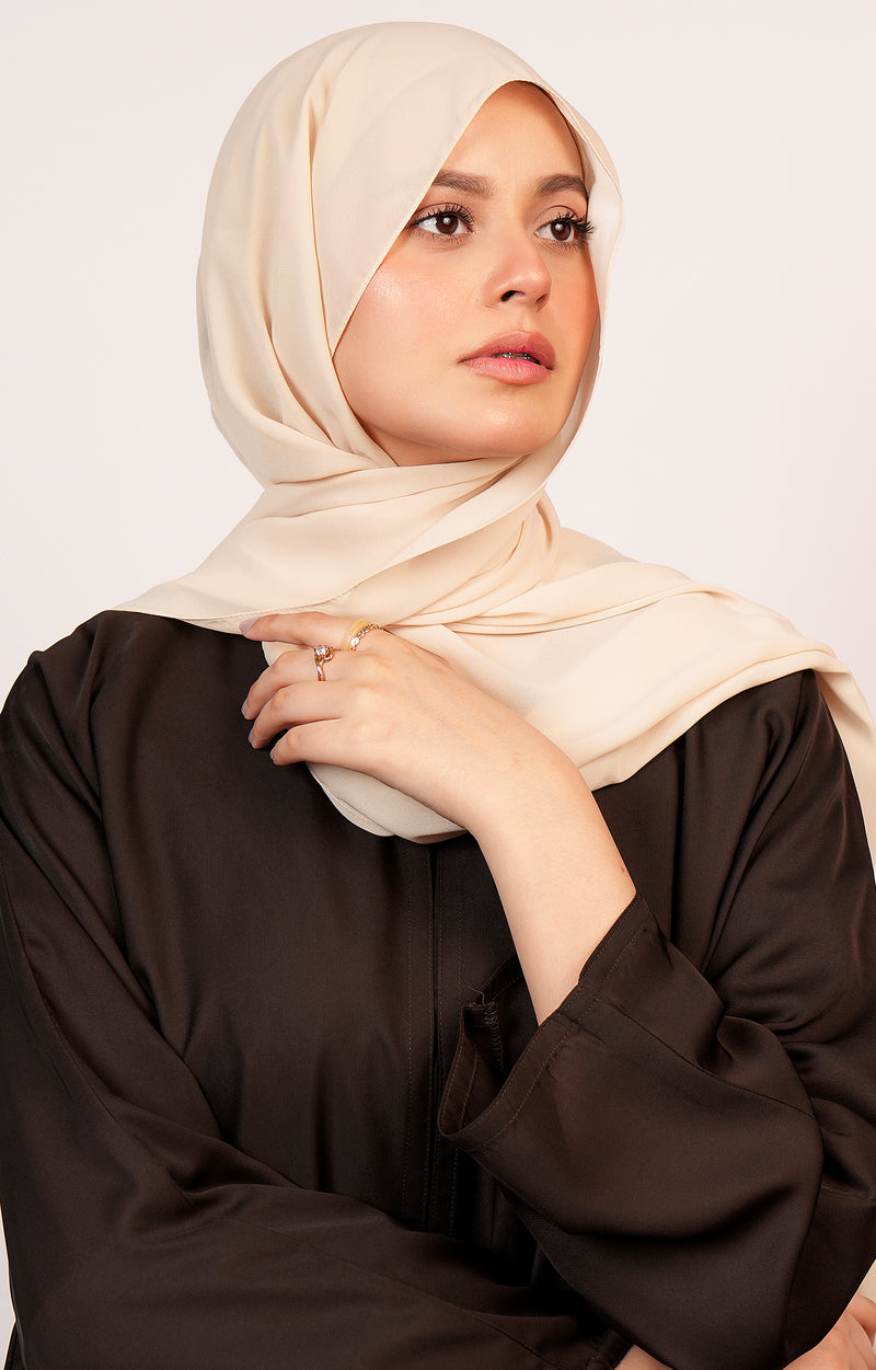 Close-up of Najwa Chiffon Hijab – premium soft chiffon fabric with elegant matte shine