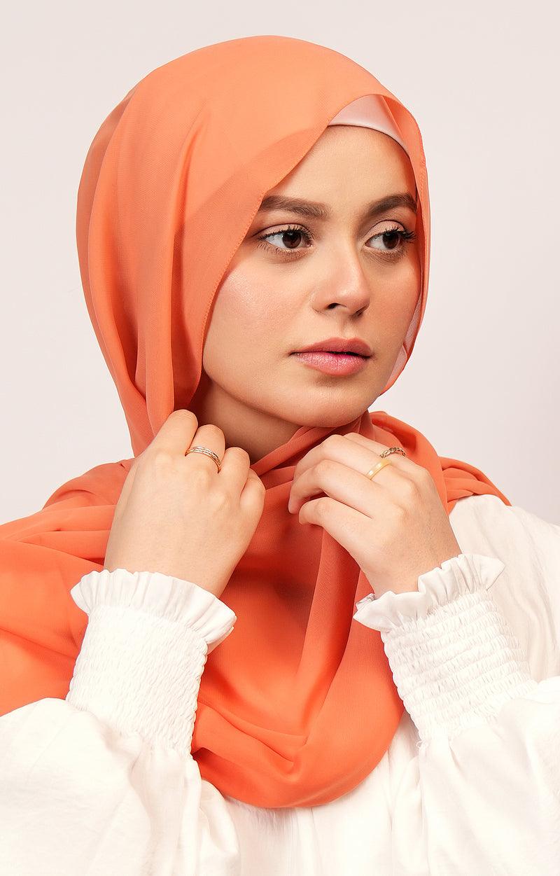 Close-up of Orchid Chiffon Hijab showing smooth chiffon texture and soft flowing drape
