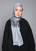 Front full view of Silver Metallic Chiffon Hijab – elegant shimmer hijab for women