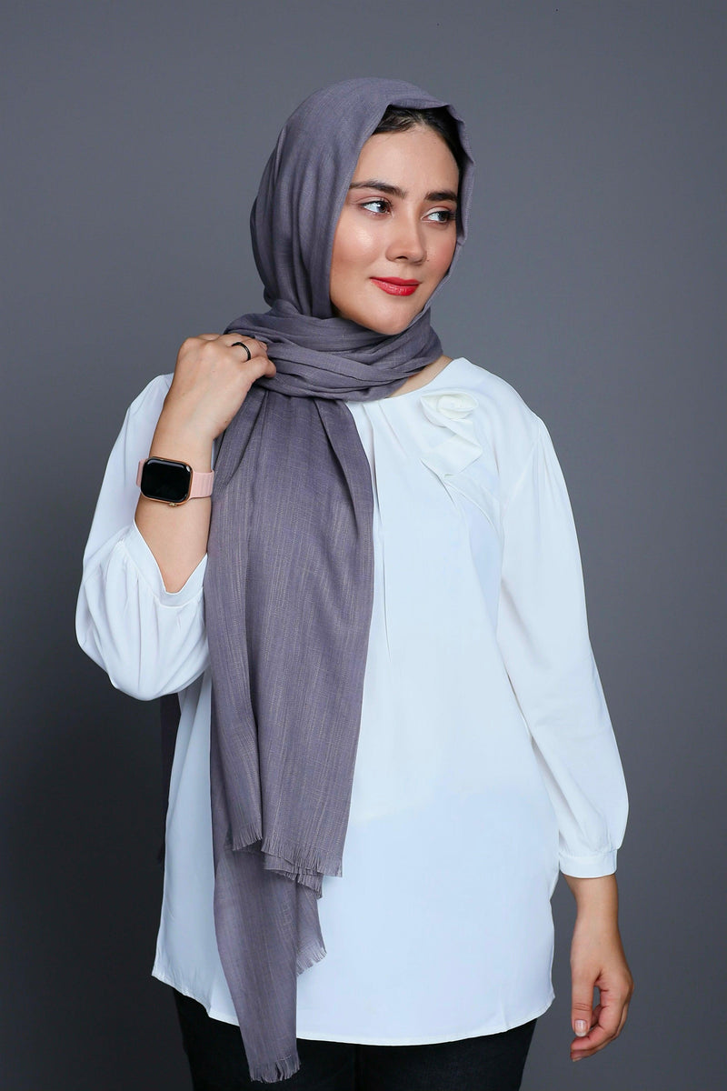 Front full view of Turkish Viscose Hijab in Charcoal – elegant soft viscose hijab for women