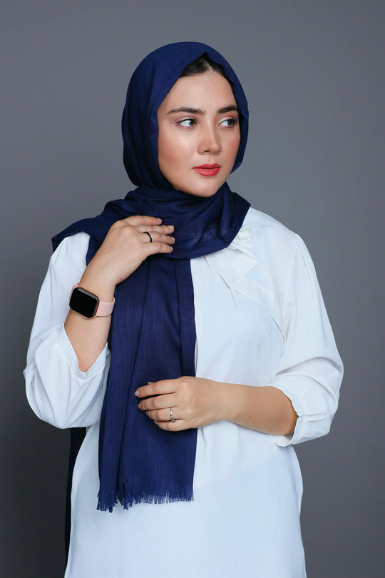 Close-up of Turkish Viscose Hijab in Navy Blue showing soft viscose weave and premium finish