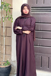 Elegant Dark Brown Front Close Abaya with Stone Buttons – Full Front View