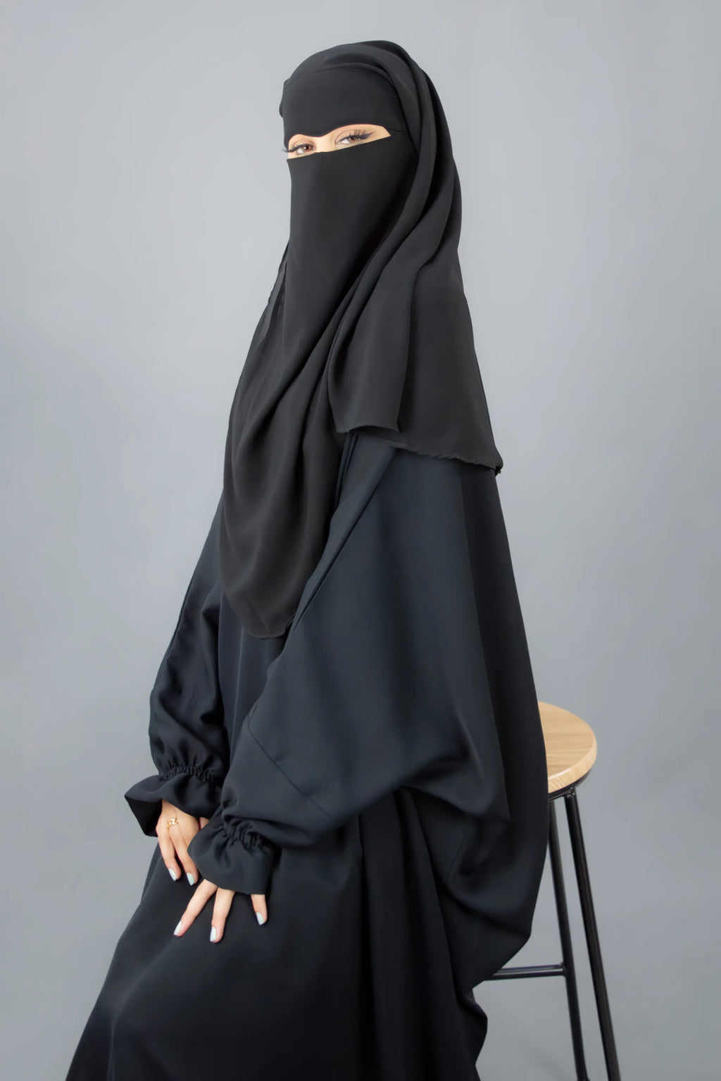 Side View Double Layer Niqab – Extra Coverage Lightweight Black Medina Niqab