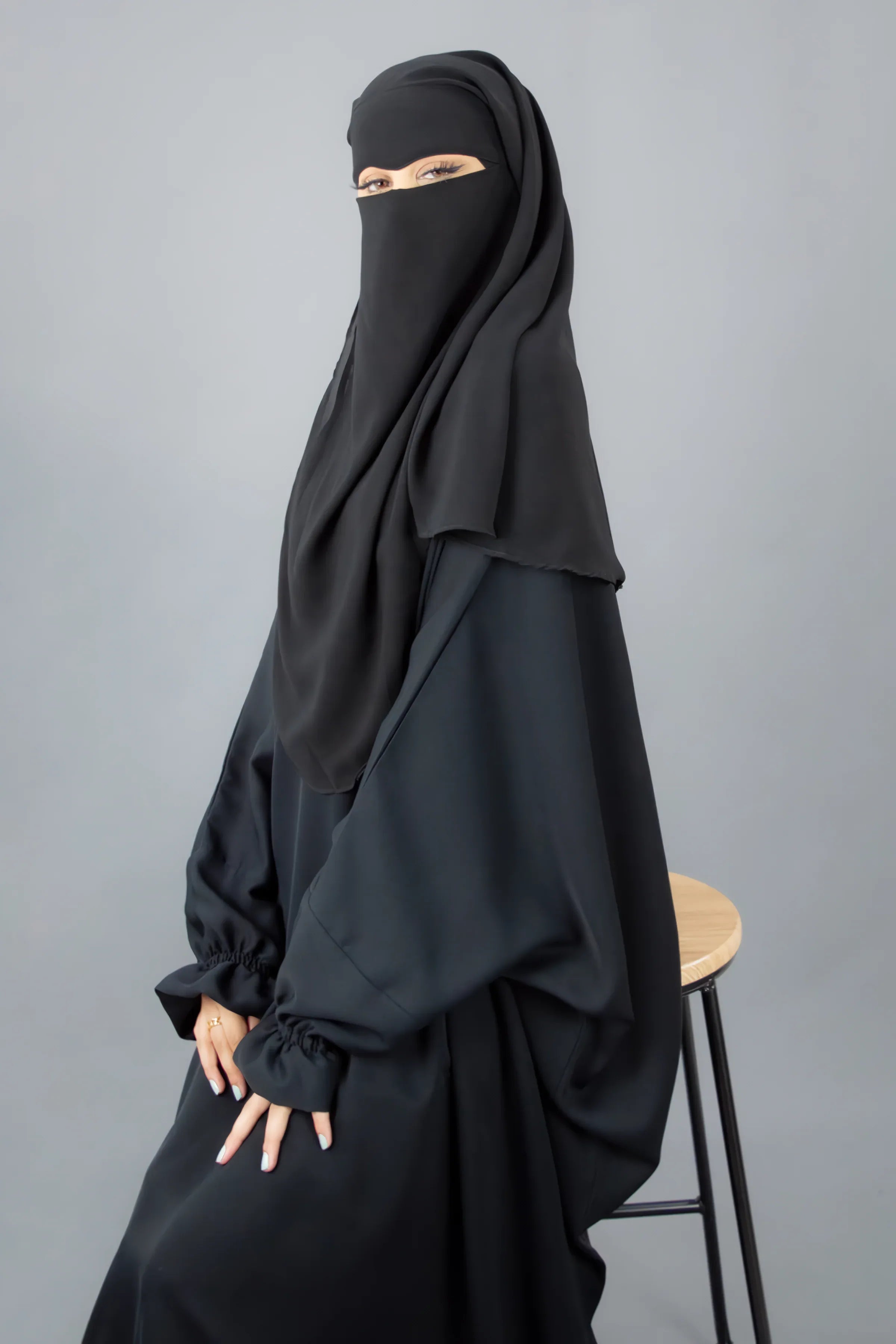 Side View Double Layer Niqab – Extra Coverage Lightweight Black Medina Niqab