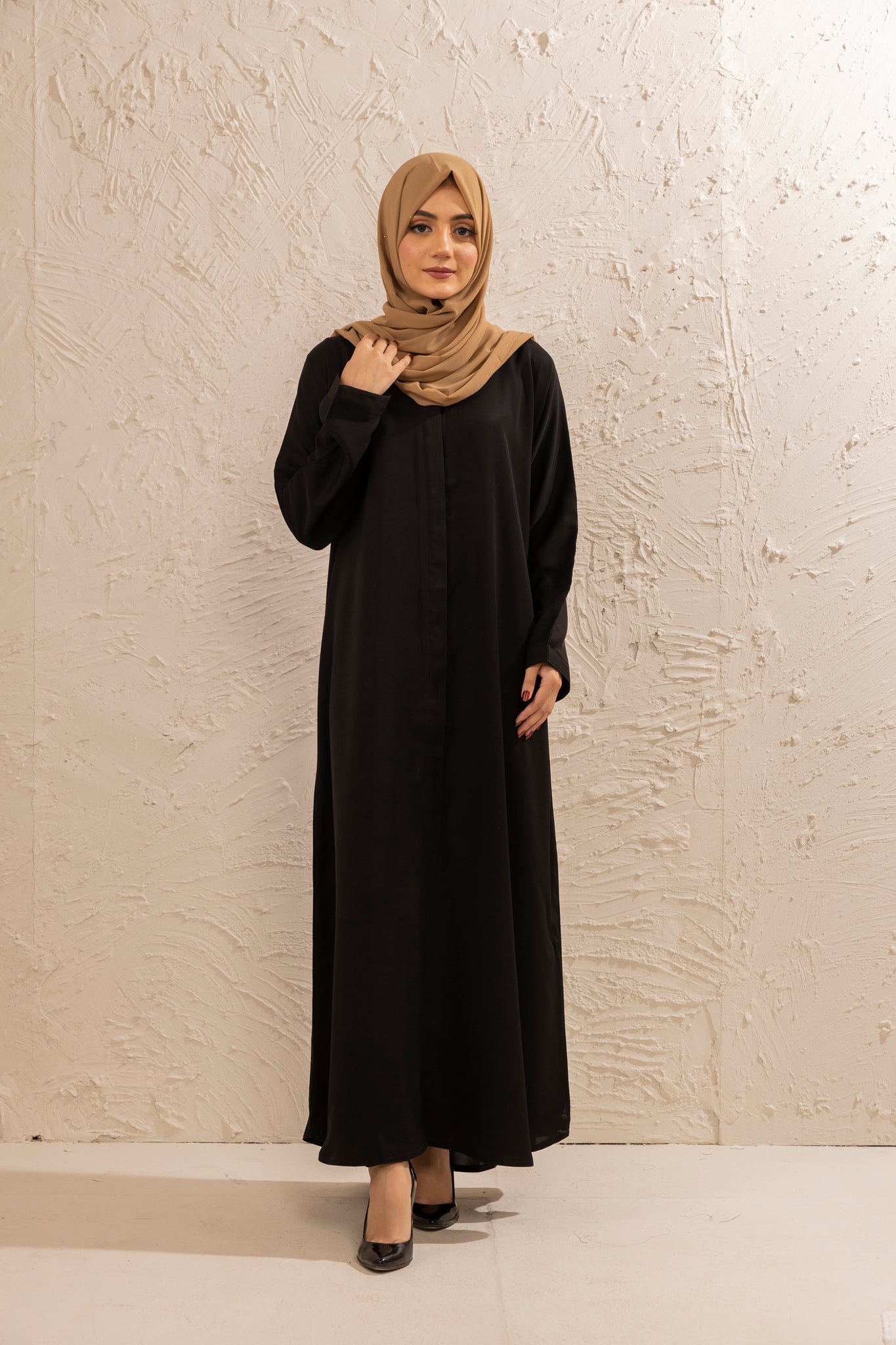 Shop Now Simple Black Abaya Open