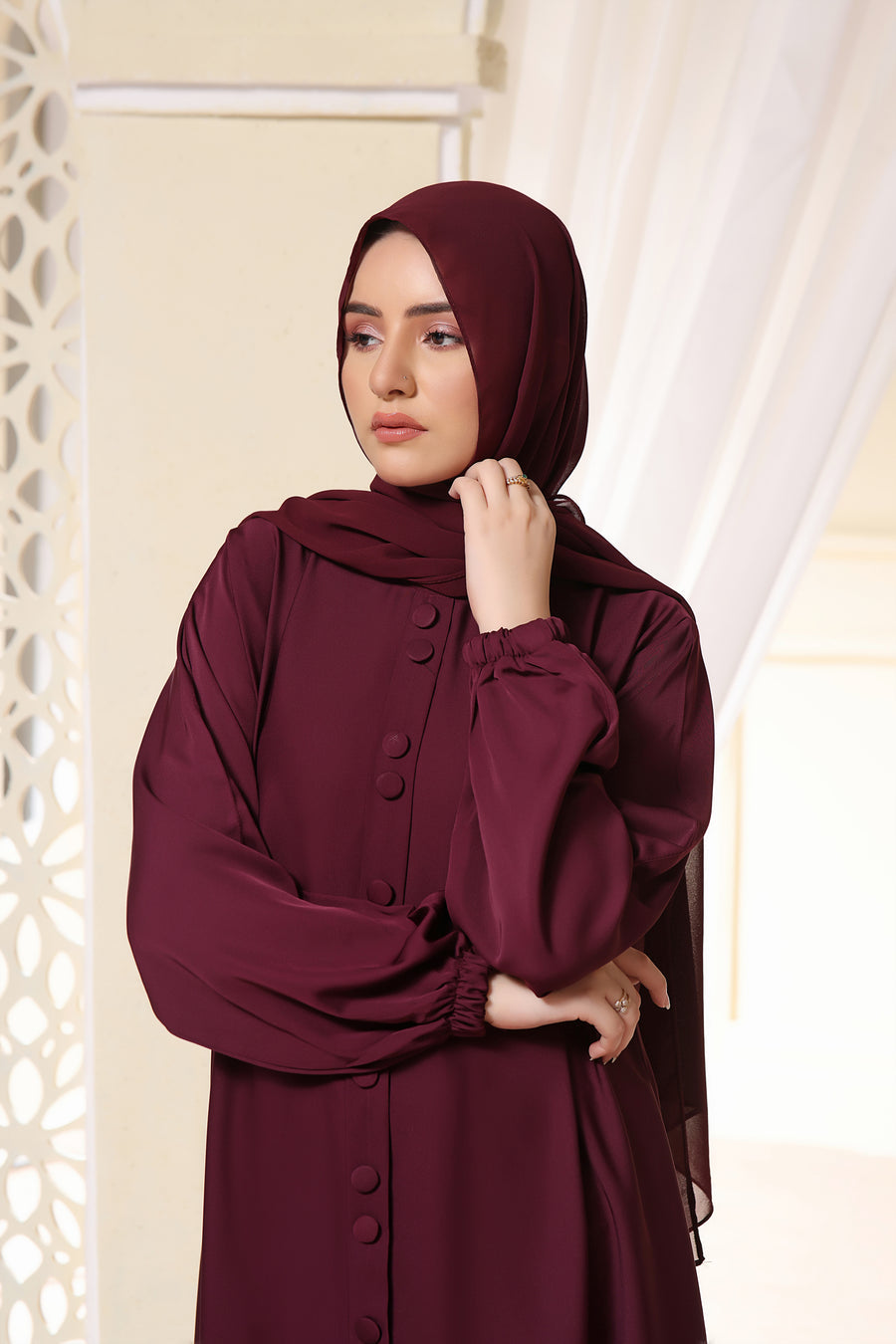 Abaya Maxi Dress Double Button Front Elasticated Cuffs