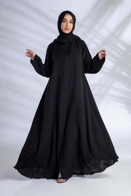 Shop Now Abaya With Zipper Front In Black