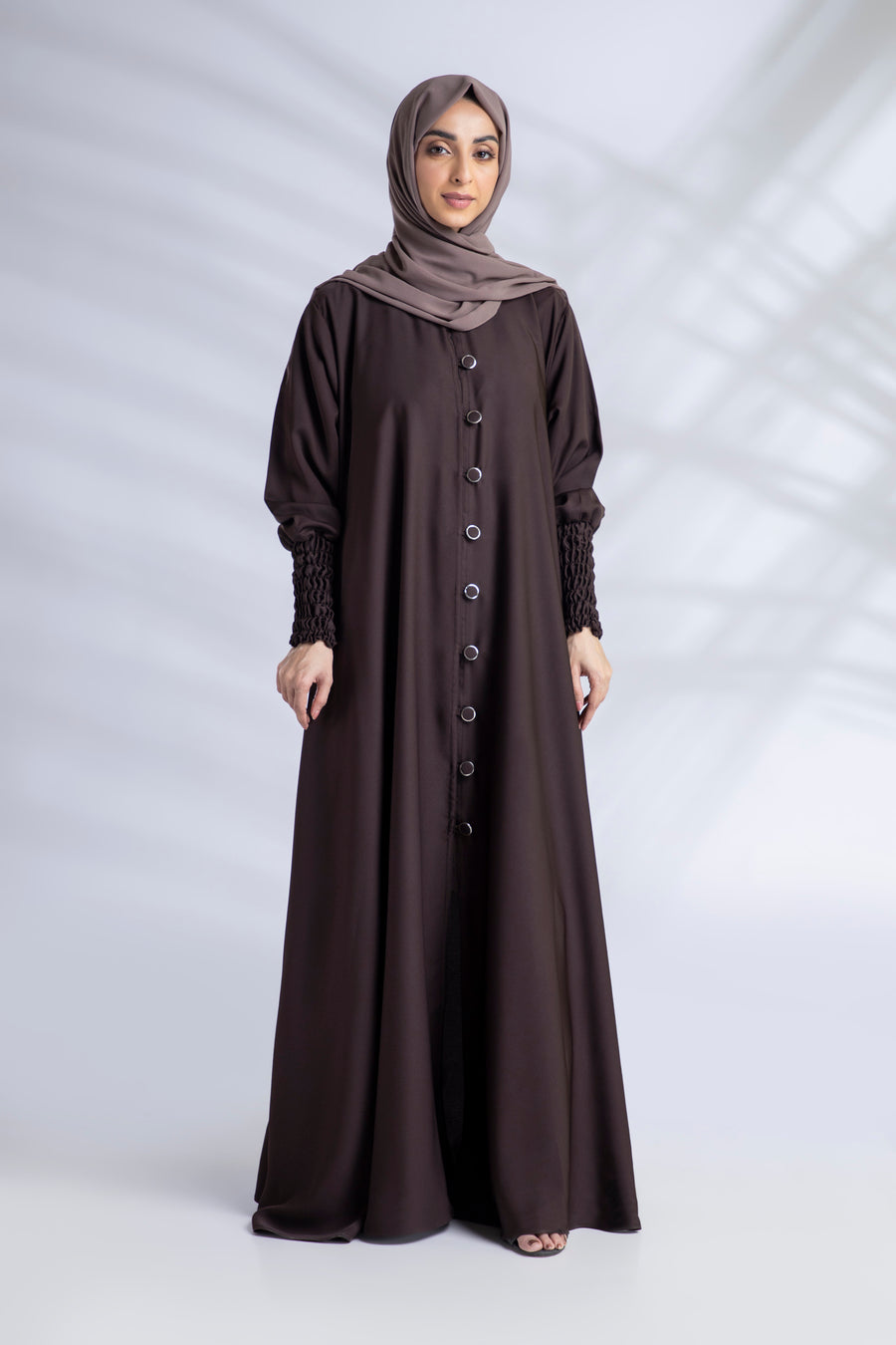 Open Abaya With Buttons Turkish Style Elastic Sleeves