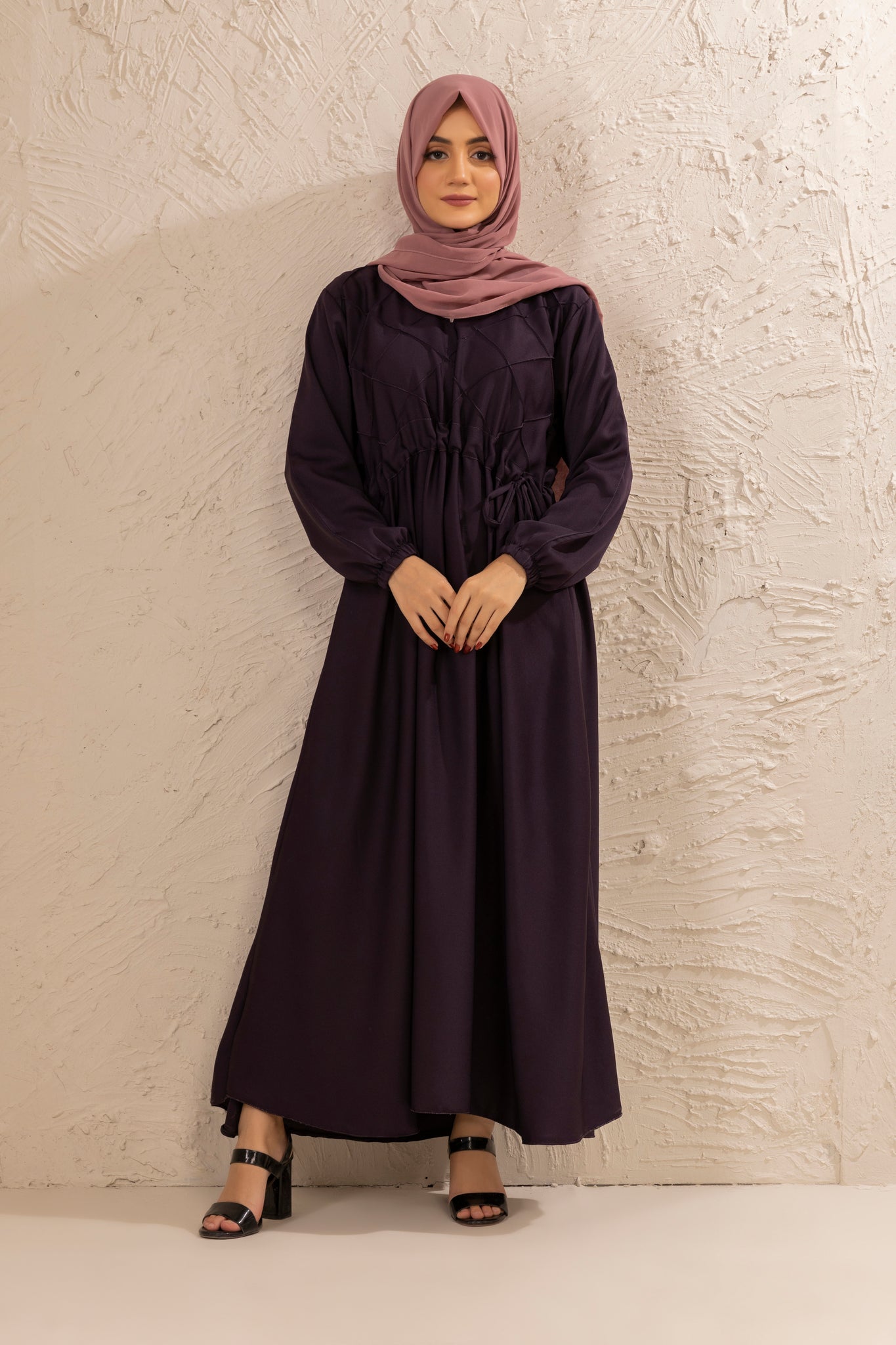 Buy Half Pintex Abaya Elasticated Cuffs With Weist Belt