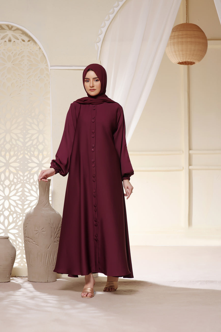 Shop Now Abaya Maxi Dress Double Button Front Elasticated Cuffs