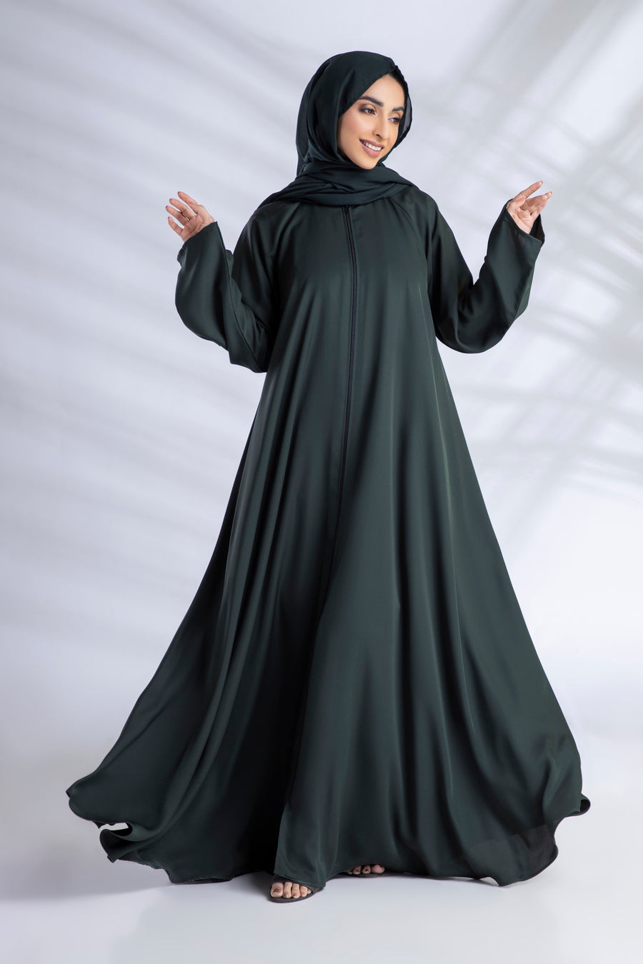 Shop Now Open Button Abaya With Elastic Sleeves In Dark Brown