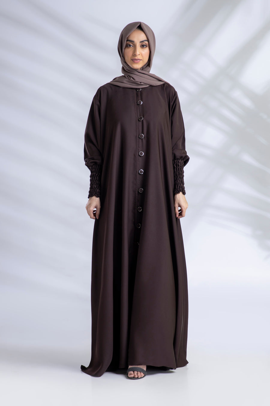 Shop Now Open Abaya With Buttons Turkish Style Elastic Sleeves