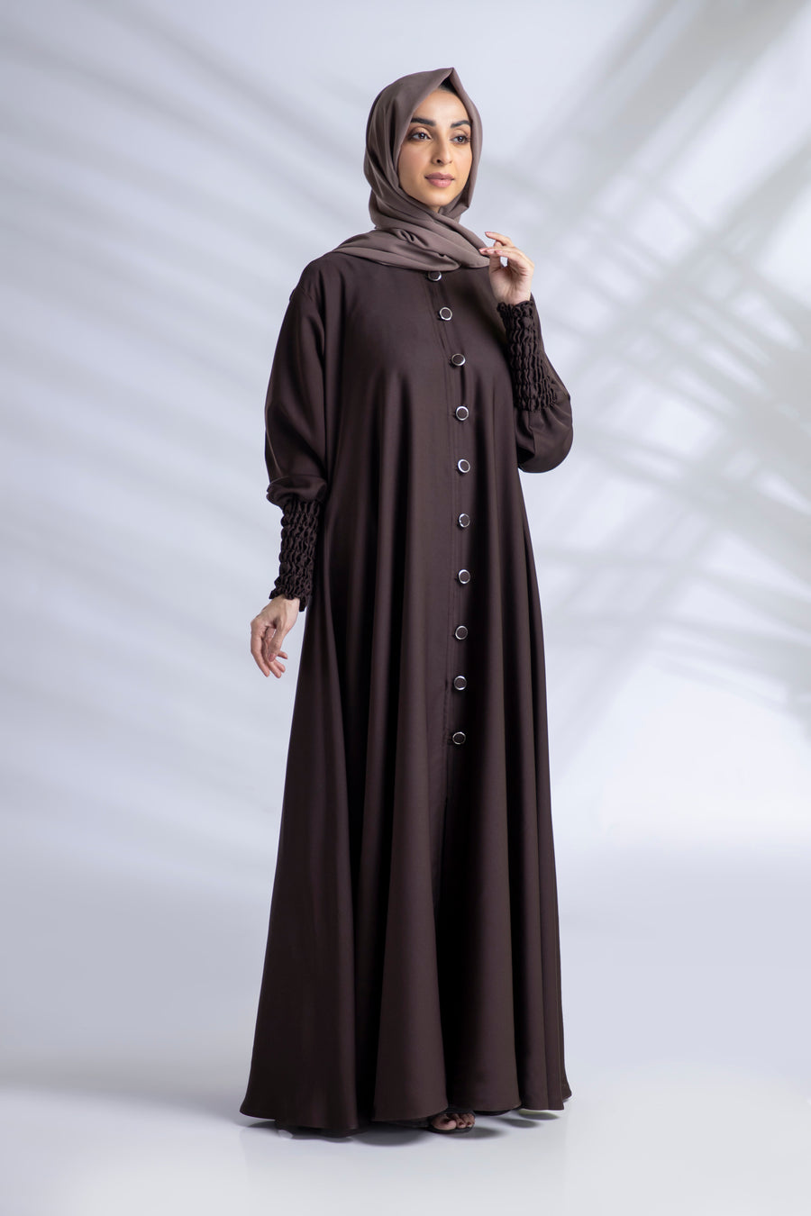 Shop Now Open Abaya With Buttons Turkish Style Elastic Sleeves
