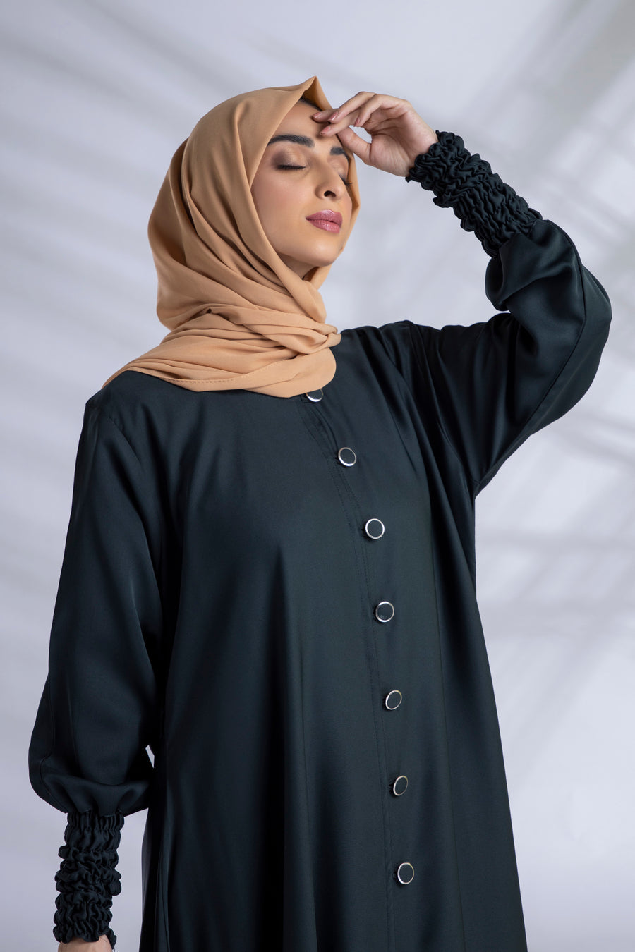 Shop Now Abaya Open Front With Buttons With Elactic Sleeves