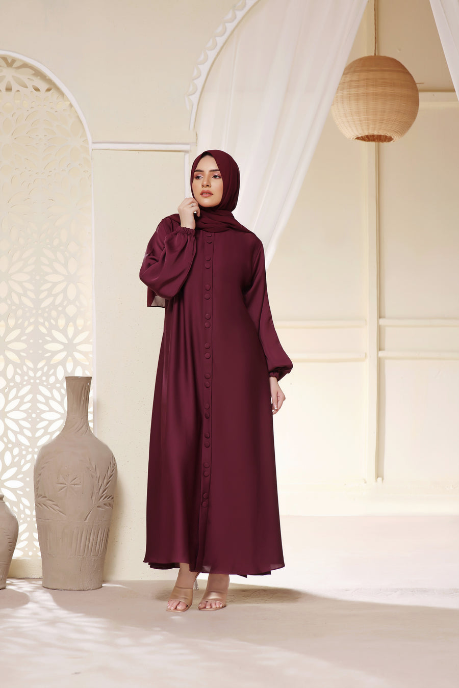 Shop Now Abaya Maxi Dress Double Button Front Elasticated Cuffs