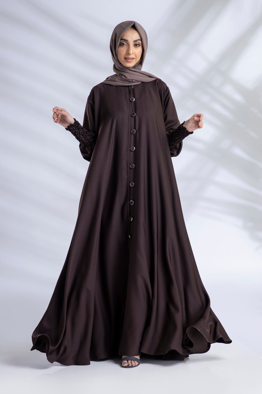 Shop Now Open Abaya With Buttons Turkish Style Elastic Sleeves